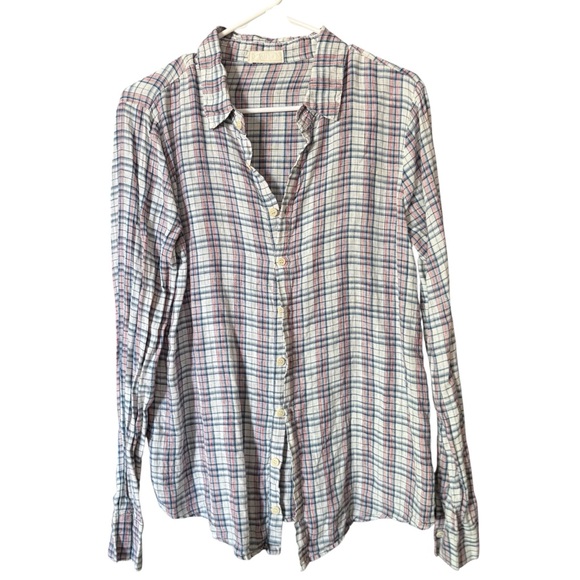 CP Shades Tops - CP Shades Linen Plaid Button Down Shirt Blouse Long Sleeve